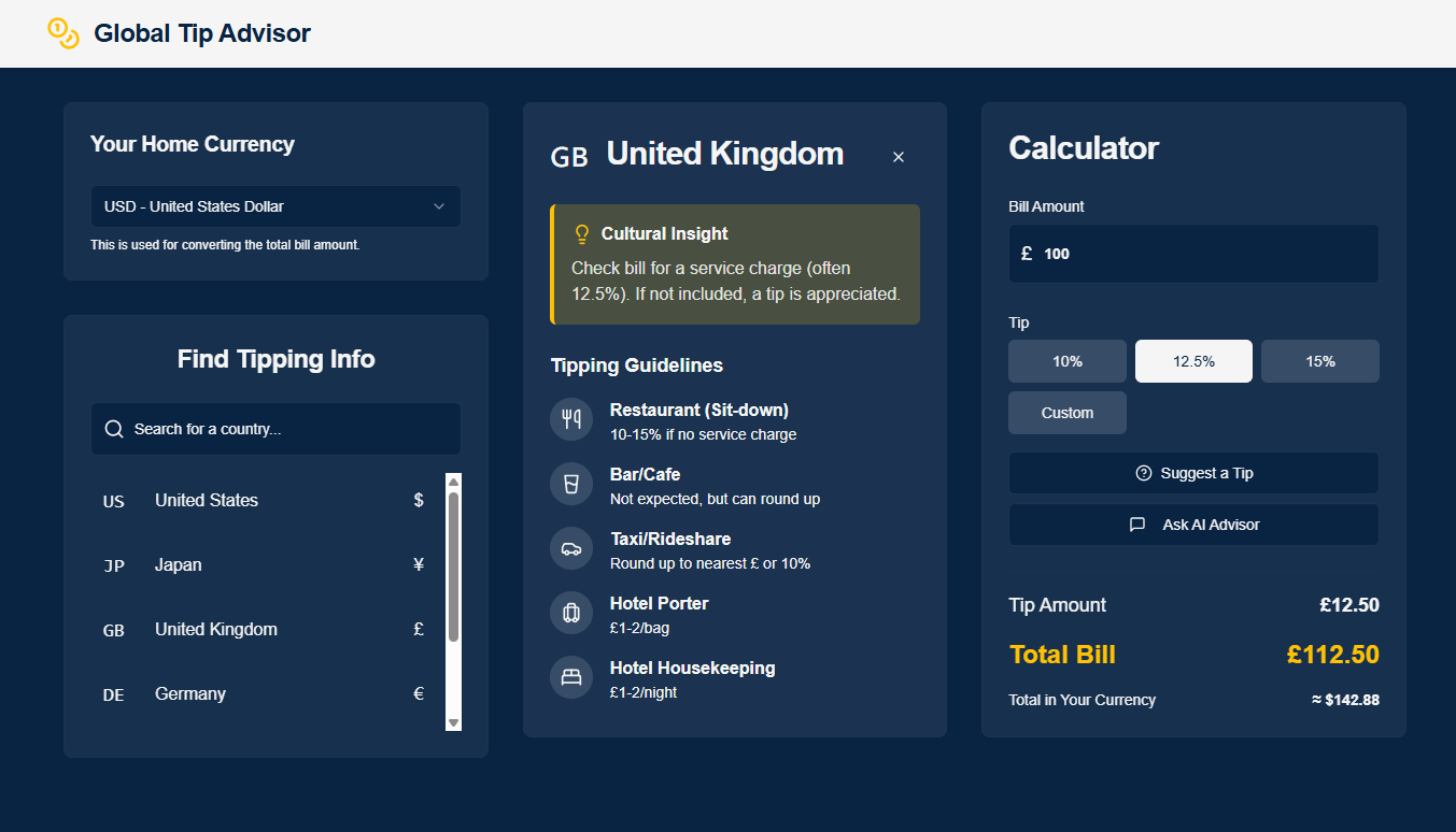 Your Tip Advisor App Screenshot